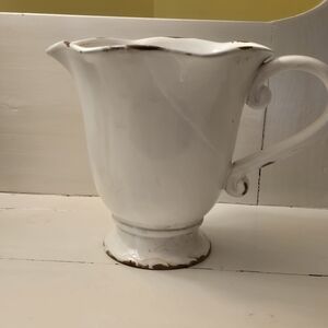 Large Vintage white ceramic pitcher collectible distressed finish